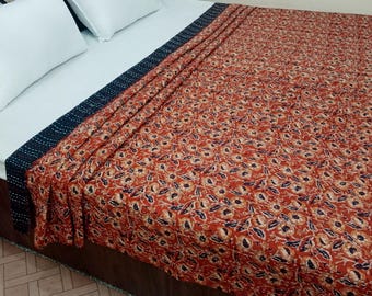 Handmade Kantha Bedcover Bedding Quilt Hand Block Floral Design Handblock Floral Print Kantha Throw Quilt Light Weight Block print quilt