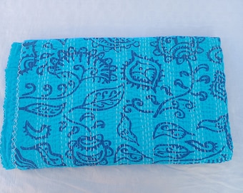 Indian Kantha Quilt Queen Cotton floral quilt Kantha Bedspreads Quilt Blanket Kantha Patchwork Quilts Block Print Kantha Throw.