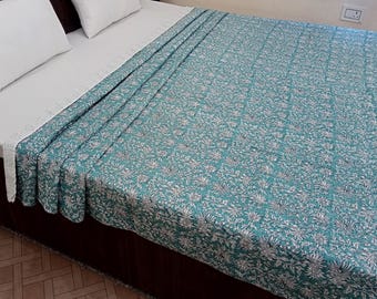 Kantha Bedcover Bedding Quilt Hand Block Floral Design Handblock Floral Print Kantha Throw Quilt Light Weight Block Print Quilted