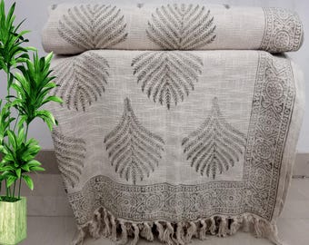Premium Sofa Handmade Throw Hand block Print Soft Boho Cotton Throw Blanket Sofa Room Décor Tassels Hand Loomed Lightweight Decorative throw