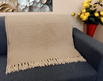 Premium Sofa throw Cozy Lightweight Knit Woven Cotton Decorative Couch, Bed Sofa Travel All Seasons Throw Soft Cotton Blanket, Home Decor