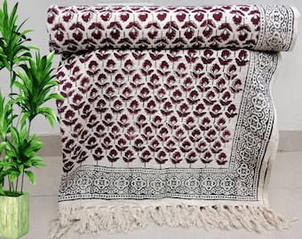Sofa Throw Handmade Throw Handblock Print Throw Cotton Throw Blanket Sofa Room Décor Tassels Hand Loomed Lightweight Decorative throw
