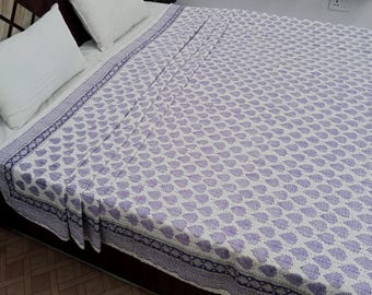 Kantha Bedcover Bedding Quilt Hand Block Floral Design Handblock Floral Print Kantha Throw Quilt Light Weight Block Print Quilted