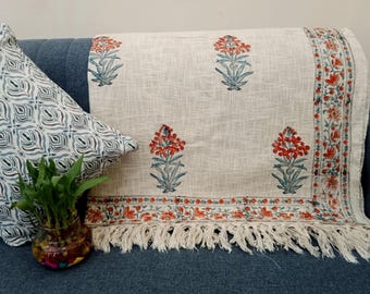 Premium Sofa Handmade Throw Hand block Print Throw Soft Boho Cotton Blanket Sofa Room Décor Tassels Hand Loomed Lightweight Decorative throw
