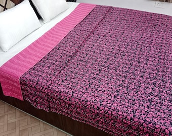 Kantha Bedcover Bedding Quilt Hand Block Floral Design Handblock Floral Print Kantha Throw Quilt Light Weight Block Print Quilted