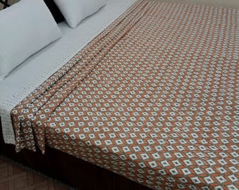 Handmade Kantha Bedcover Bedding Quilt Hand Block Floral Design Handblock Floral Print Kantha Throw Quilt Light Weight Block print quilt