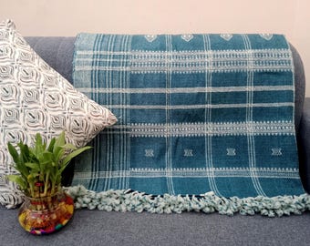 Premium Indian Wool Throw Blanket Brown Woven Designer Decorative Throw, Handwoven Sofa Boho Bedding Throw, Living Room Décor Cotton Blanket