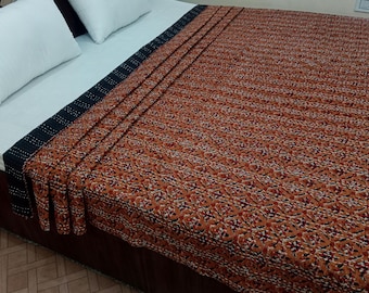 Handmade Kantha Bedcover Bedding Quilt Hand Block Floral Design Handblock Floral Print Kantha Throw Quilt Light Weight Block print quilt