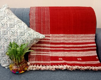 Premium Indian Wool Throw Blanket Brown Woven Wool Designer Decorative Throw Handmade Handwoven Sofa Throw Cottage, Christmas Gift For Home