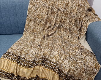Hand Block Print Cotton Throw Blanket, Boho Tassels pillows and throw beach style indor couch throw blanket