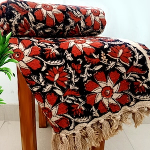 Sofa Throw Handmade Throw Handblock Print Throw Cotton Throw Blanket Sofa Room Décor Tassels Hand Loomed Lightweight Decorative throw