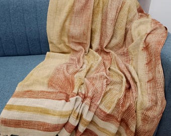 Hand Block Print Cotton Throw Blanket, Boho Tassels pillows and throw blankets