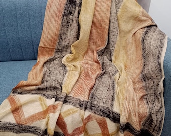 Hand Block Print Cotton Throw Blanket, Boho Tassels