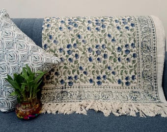 Premium Sofa Handmade Throw Hand block Print Throw Soft Boho Cotton Blanket Sofa Room Décor Tassels Hand Loomed Lightweight Decorative throw