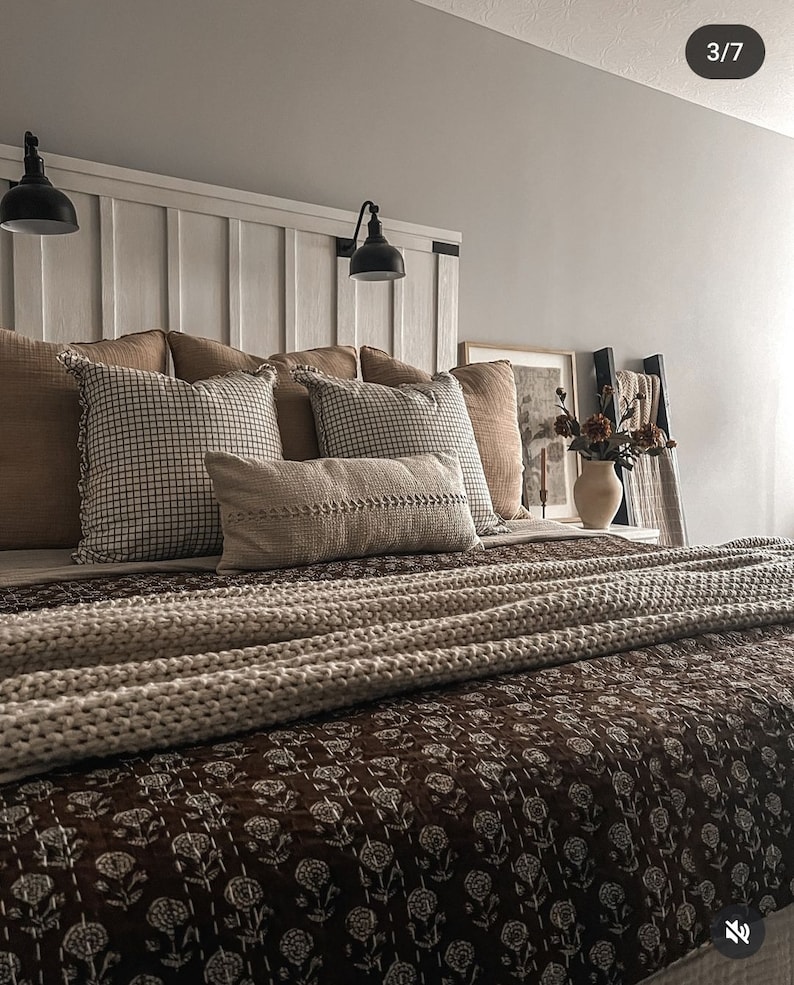 Luxury Indian Floral Kantha Bedding HandBlock Flower Print Throw Quilt Cotton Light Weight Summer Winter Blanket Bedspread Housewarming Gift