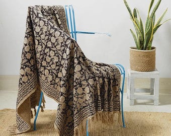 Vintage throw blanket Handblock Print Cotton Throw Blanket with Tassels