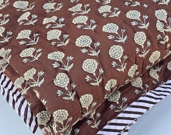 Organic Cotton Kantha Quilt: Floral Print Reversible Bedspread