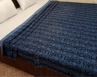 Handmade Kantha Bedcover Bedding Quilt Hand Block Floral Design Handblock Floral Print Kantha Throw Quilt Light Weight Block print quilt