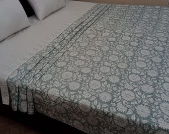 Handmade Kantha Bedcover Bedding Quilt Hand Block Floral Design Handblock Floral Print Kantha Throw Quilt Light Weight Block print quilt