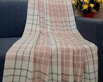 Woven Cotton Plaid Throw Blanket, Cozy Lightweight Couch Bedding Home Decor