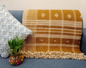 Premium Brown Woven Wool Blankets, Handmade Handwoven Designer Throw Blankets, Decorative Soft Sofa Throw for Cottage Living Room Décor