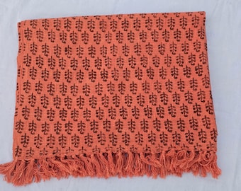 Coral Color Throw Block Print Throw Cotton Throw Blanket Boho Tassels Throw Blanket Coral Color Blanket