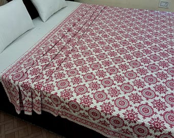 Kantha Bedcover Bedding Quilt Hand Block Floral Design Handblock Floral Print Kantha Throw Quilt Light Weight Block Print Quilted