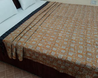 Kantha Bedcover Bedding Quilt Hand Block Floral Design Handblock Floral Print Kantha Throw Quilt Light Weight Block Print Quilted