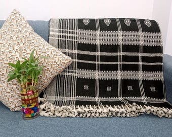 Premium Indian Wool Boho Bedding Throw Blanket Brown Woven Wool Designer Decorative Throw Handmade Handwoven Sofa Throw Cottage Room Décor
