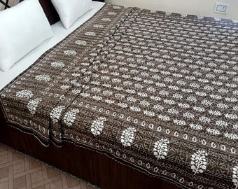 Brown Kantha Bedcover Bedding Quilt Hand Block Floral Design Handblock Floral Print Kantha Throw Quilt Light Weight Block print quilt