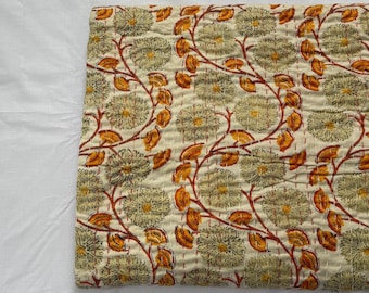 Vintage Floral Kantha Quilt, Indian Bedspread, Bohemian Throw Blanket