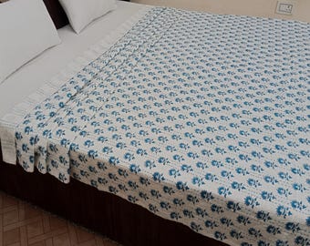 Kantha Bedcover Bedding Quilt Hand Block Floral Design Handblock Floral Print Kantha Throw Quilt Light Weight Block Print Quilted