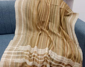 Handwoven Indian Wool Throw Blanket, Geometric Stripes, Cottage Decor