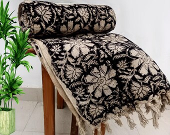 Premium Handmade Sofa Boho Bedding Throw Hand Block Print Cotton Throw Blanket Room Décor Tassels Hand Loomed Lightweight Decorative Throws