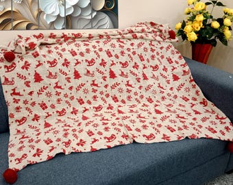 Premium Sofa throw Cozy Lightweight Knit Woven Cotton Decorative Couch, Bed Sofa Travel All Seasons Throw Soft Cotton Blanket, Boho Bedding
