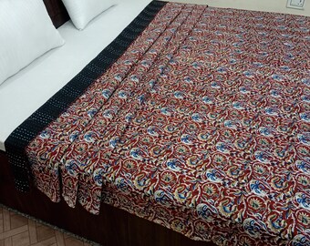 Kantha Bedcover Bedding Quilt Hand Block Floral Design Handblock Floral Print Kantha Throw Quilt Light Weight Block Print Quilted