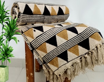 Premium Handmade Sofa Throw Hand block Print Cotton Throw Blanket Sofa Room Décor Tassels Hand Loomed Lightweight Decorative throw For Home