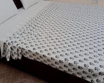 Kantha Bedcover Bedding Quilt Hand Block Floral Design Handblock Floral Print Kantha Throw Quilt Light Weight Block Print Quilted