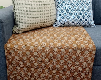 Luxury Valentine's Day Gift, Handmade Block Print Cotton Throw Blanket with Tassels Hand Loomed Lightweight Woven Decorative Sofa Room Decor