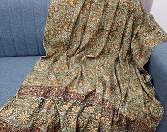 Hand Block Print Cotton Throw Blanket, Boho Tassels pillows and throw blankets