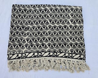 Black Floral Throw Blanket Handmade Tassels Sofa Throw Hand Block Print Cotton Blanket Room Décor Hand Loomed Boho Bedding throw