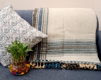 Premium Indian Wool Boho Bedding  Throw Blanket Brown Woven Wool Designer Decorative Throw Handmade Handwoven Sofa Throw Cottage Living Room