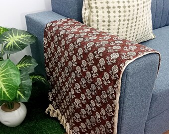 Premium Handmade Sofa Throw, Hand block Print Soft Cotton Blanket Room Décor Tassels Hand Loomed Lightweight Decorative Boho Bedding throw