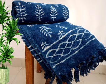 Sofa Throw Handmade Throw Handblock Print Throw Cotton Throw Blanket Sofa Room Décor Tassels Hand Loomed Lightweight Decorative throw