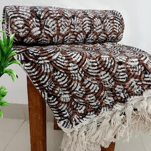 Sofa Throw Handmade Throw Handblock Print Throw Cotton Throw Blanket Sofa Room Décor Tassels Hand Loomed Lightweight Decorative throw