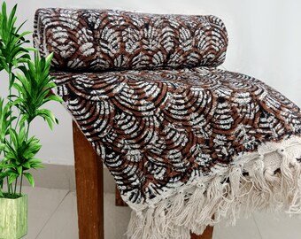 Sofa Throw Handmade Throw Handblock Print Throw Cotton Throw Blanket Sofa Room Décor Tassels Hand Loomed Lightweight Decorative throw