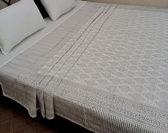 Grey Kantha Bedcover Bedding Quilt Hand Block Floral Design Handblock Floral Print Kantha Throw Quilt Light Weight Grey Block print quilt