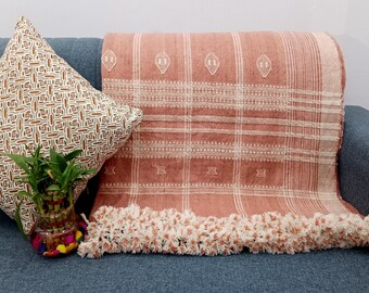 Indian Wool Throw Blanket - Handwoven Brown Decorative Sofa Throw, Room Décor, Boho Winter Quilts, Housewarming Gifts , One side Bordered