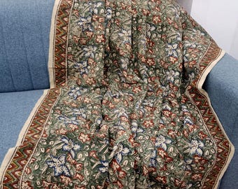 Hand Block Print Cotton Throw Blanket, Boho Tassels pillows and throw blankets