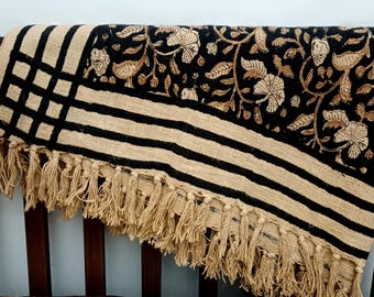 Premium Sofa Handmade Throw Hand block Print Throw Soft Boho Cotton Blanket Sofa Room Décor Tassels Hand Loomed Lightweight Decorative throw